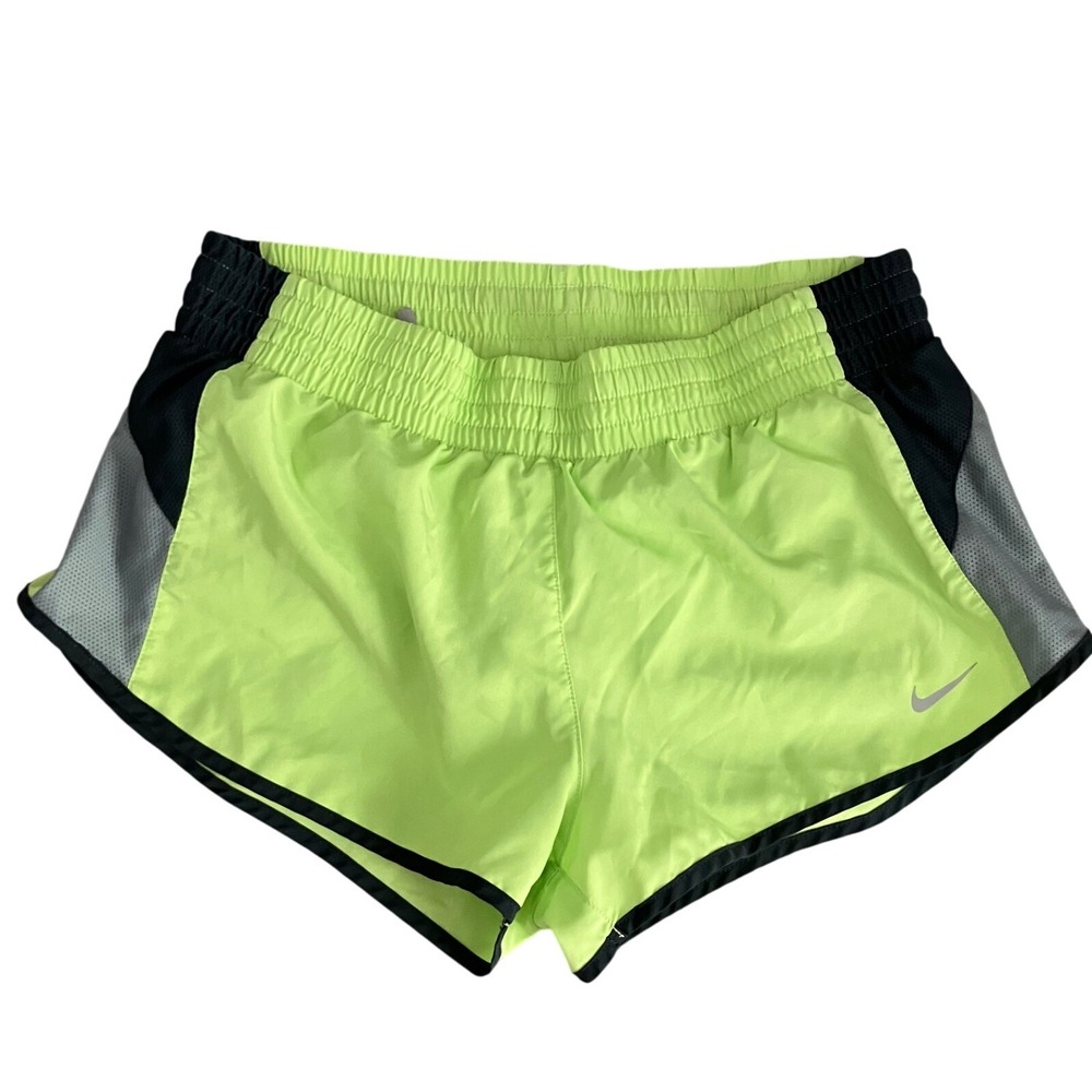 Nike‎ Dri-FIT Running Shorts Womens Medium Neon Green Mesh Athletic Walking